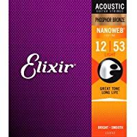 Cuerdas de guitarra acústica Elixir Strings de bronce fosforado con recubrimiento NANOWEB- calibre ligero (.012-.053)